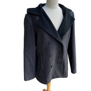 Esprit Wool Hooded Pea Coat Gray Outerwear Nautical Neutral Classic Preppy-L